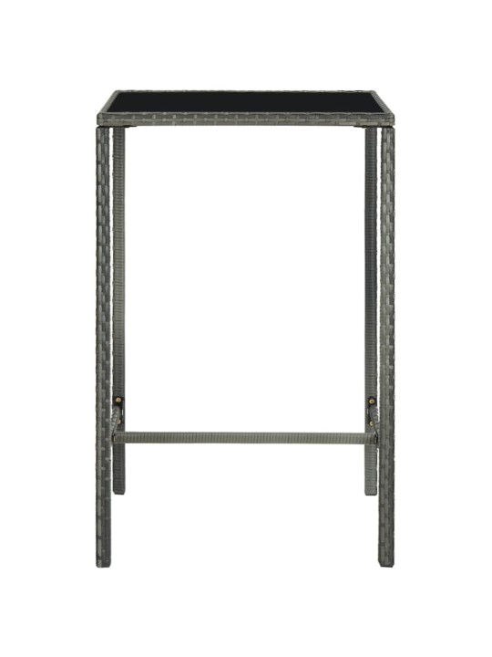 Sodo baro stalas, pilkas, 70x70x110cm, poliratanas ir stiklas