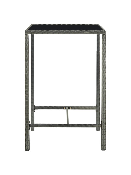 Sodo baro stalas, pilkas, 70x70x110cm, poliratanas ir stiklas