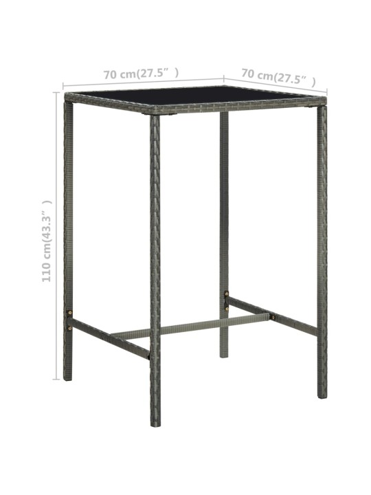 Sodo baro stalas, pilkas, 70x70x110cm, poliratanas ir stiklas