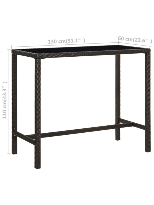 Sodo baro stalas, rudas, 130x60x110cm, poliratanas ir stiklas