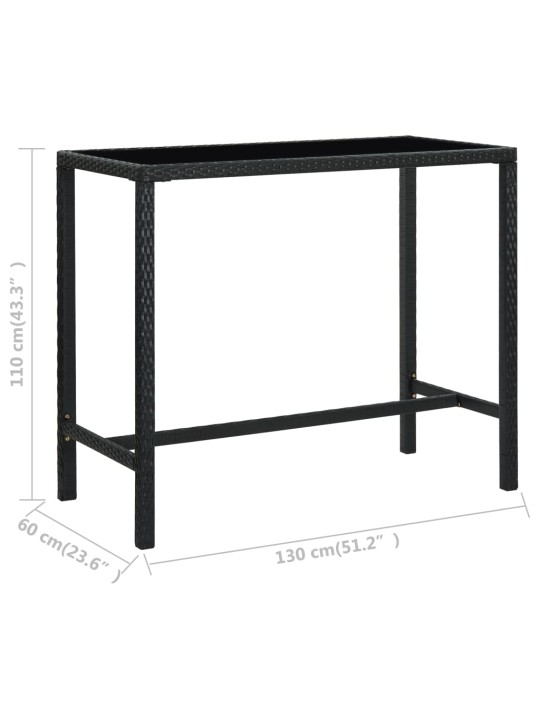 Sodo baro stalas, juodas, 130x60x110cm, poliratanas ir stiklas