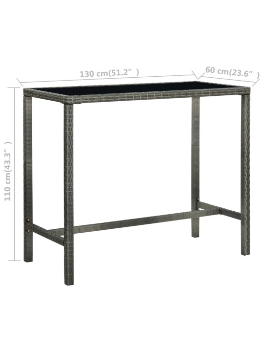 Sodo baro stalas, pilkas, 130x60x110cm, poliratanas ir stiklas