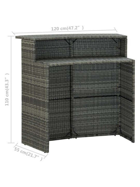 Sodo baro staliukas, pilkos spalvos, 120x55x110cm, poliratanas