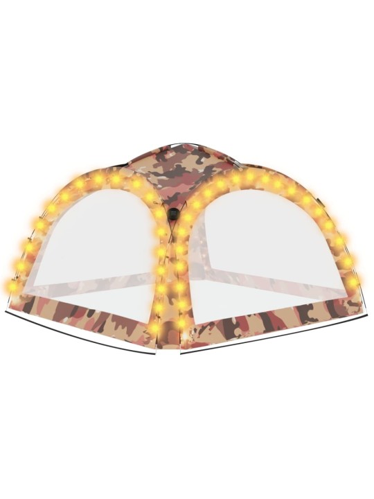 Proginė palapinė su LED/4 sienomis, kamufliažinė, 3,6x3,6x2,3m