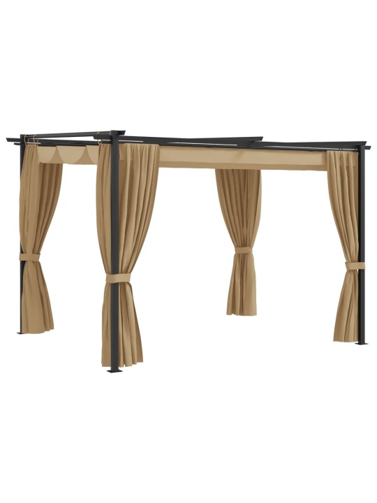 Pavėsinė su užuolaidomis, taupe spalvos, 3x3m, plienas