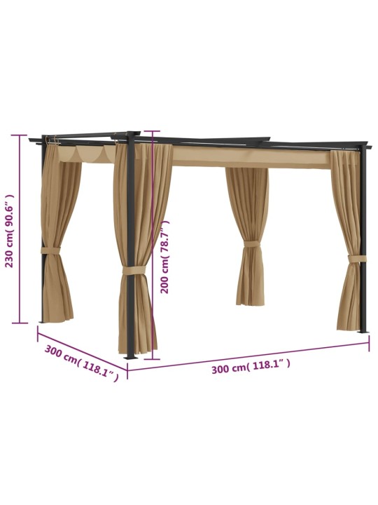 Pavėsinė su užuolaidomis, taupe spalvos, 3x3m, plienas