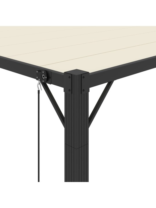 Pavėsinė su žaliuzių stogu, kreminė, 3x3m, audinys/aliuminis