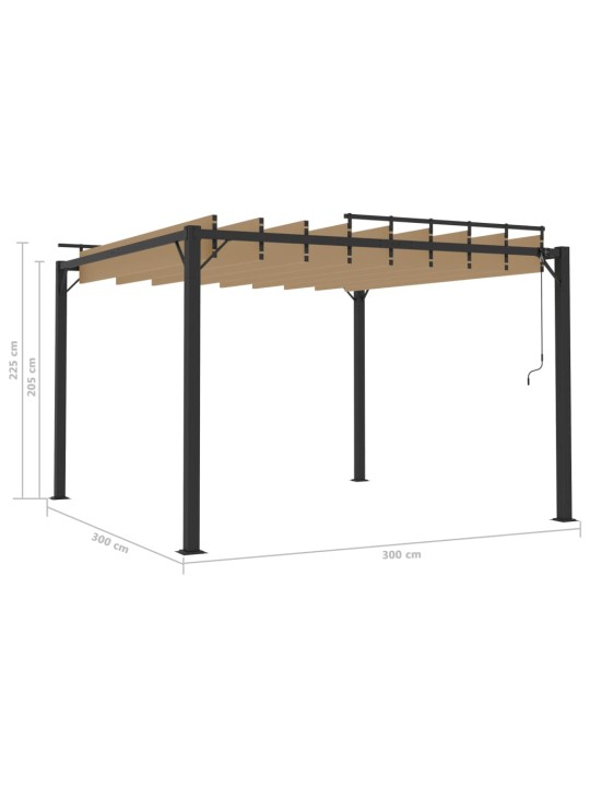 Pavėsinė su žaliuzių stogu, taupe, 3x3m, audinys/aliuminis