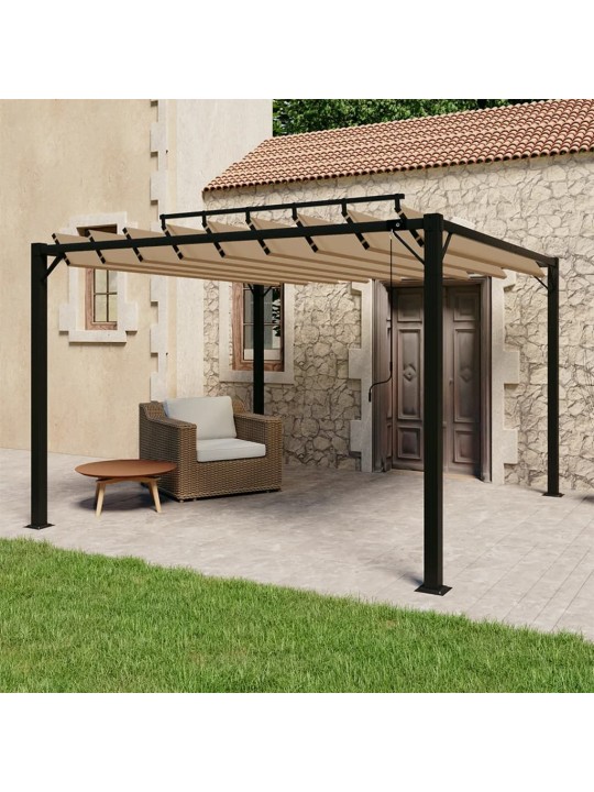 Pavėsinė su žaliuzių stogu, taupe, 3x3m, audinys/aliuminis