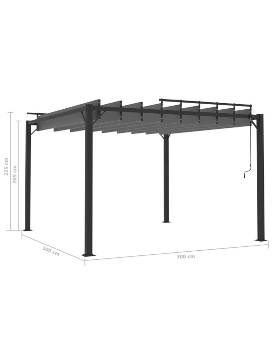 Pavėsinė su žaliuzių stogu, antracito, 3x3m, audinys/aliuminis