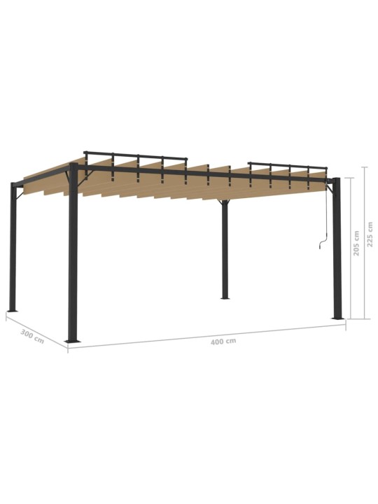 Pavėsinė su žaliuzių stogu, taupe, 3x4m, audinys/aliuminis