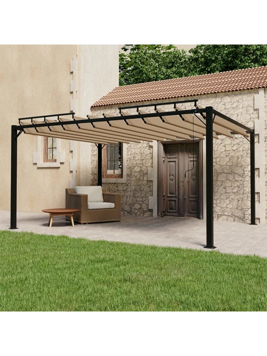 Pavėsinė su žaliuzių stogu, taupe, 3x4m, audinys/aliuminis