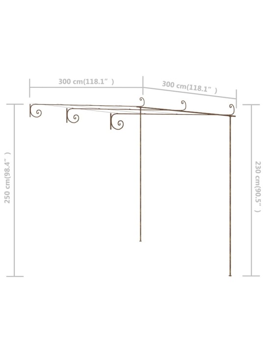 Sodo pergolė, senovinės rudos spalvos, 3x3x2,5m, geležis