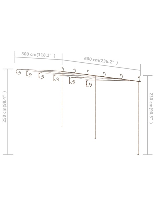 Sodo pergolė, senovinės rudos spalvos, 6x3x2,5m, geležis