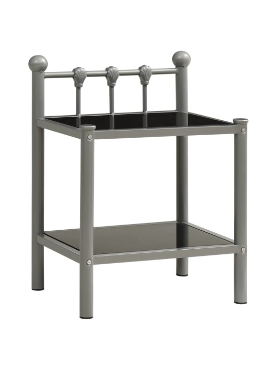 Naktinė spintelė, pilka/juoda, 45x34,5x60,5cm, metalas/stiklas