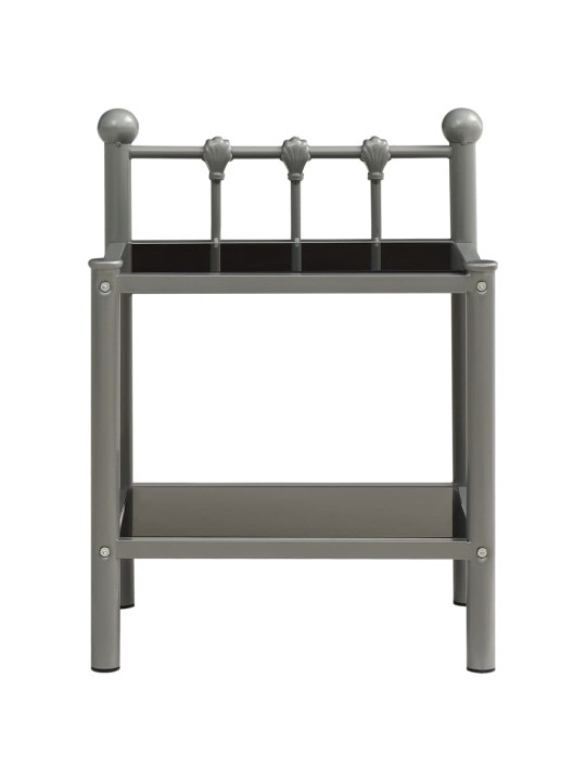 Naktinė spintelė, pilka/juoda, 45x34,5x60,5cm, metalas/stiklas