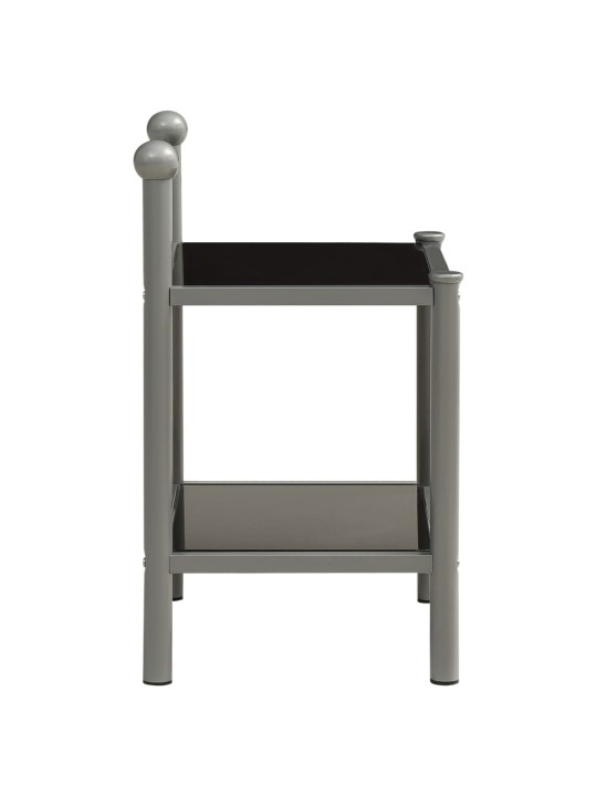 Naktinė spintelė, pilka/juoda, 45x34,5x60,5cm, metalas/stiklas