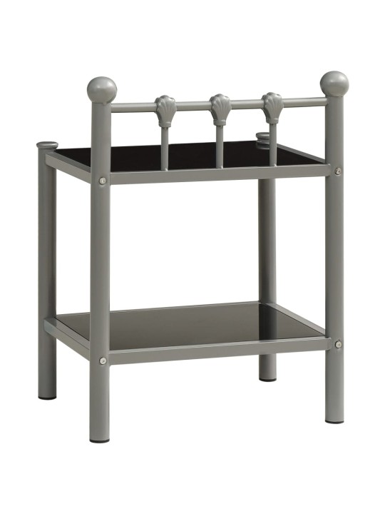 Naktinė spintelė, pilka/juoda, 45x34,5x60,5cm, metalas/stiklas