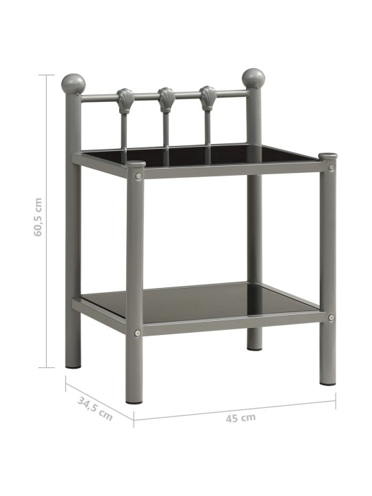 Naktinė spintelė, pilka/juoda, 45x34,5x60,5cm, metalas/stiklas