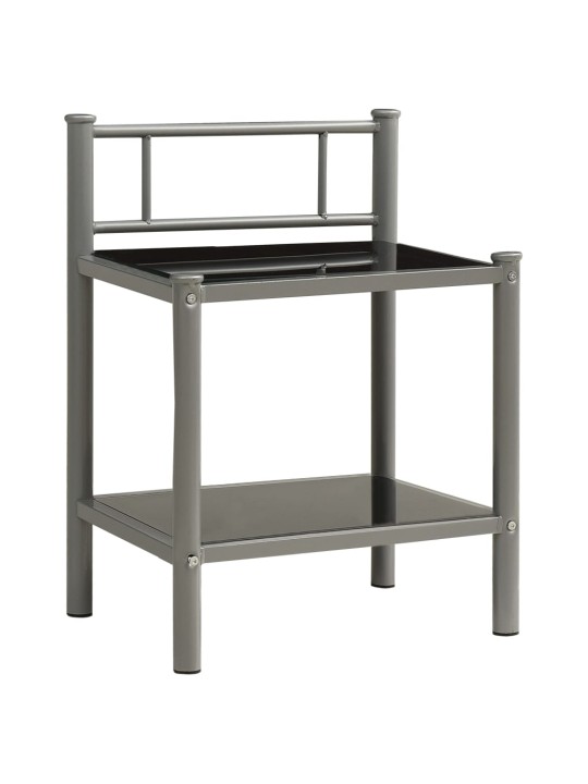 Naktinė spintelė, pilka/juoda, 45x34,5x60,5cm, metalas/stiklas