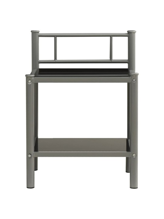 Naktinė spintelė, pilka/juoda, 45x34,5x60,5cm, metalas/stiklas