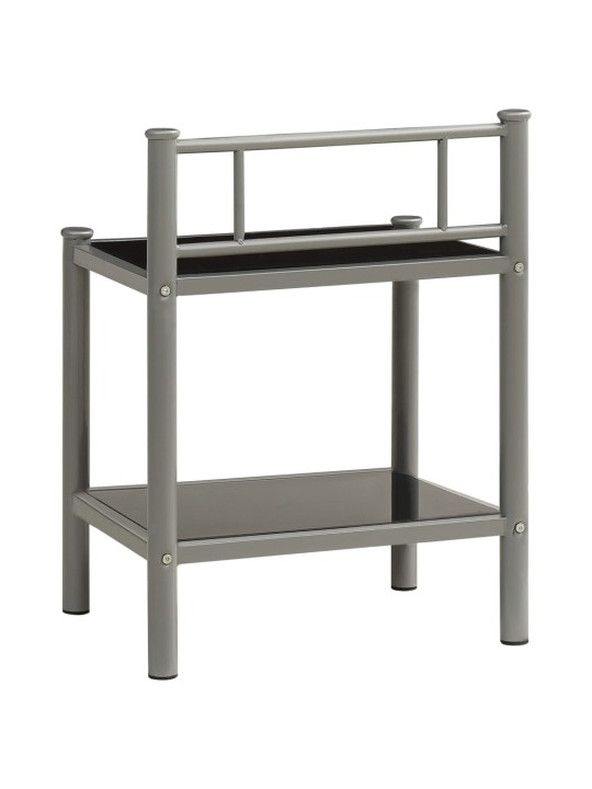 Naktinė spintelė, pilka/juoda, 45x34,5x60,5cm, metalas/stiklas