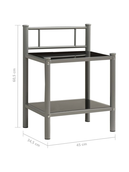 Naktinė spintelė, pilka/juoda, 45x34,5x60,5cm, metalas/stiklas