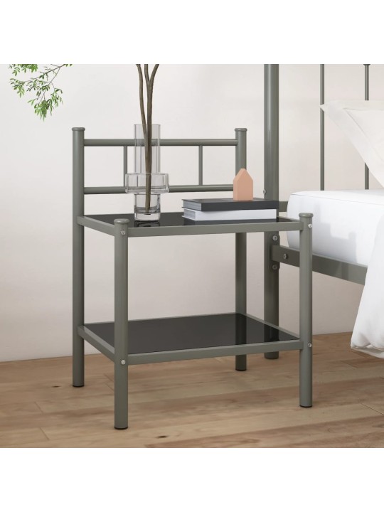 Naktinė spintelė, pilka/juoda, 45x34,5x60,5cm, metalas/stiklas
