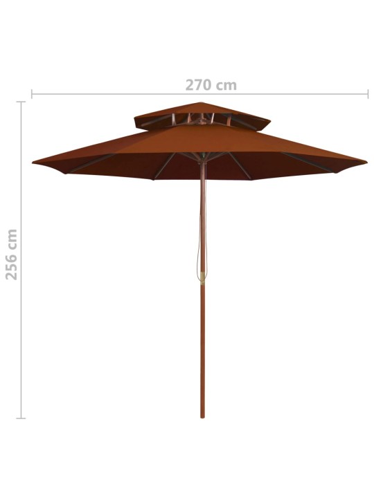Skėtis su dvigubu stogeliu ir mediniu stulpu, terakota, 270cm