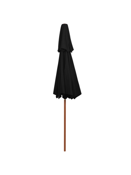 Skėtis su dvigubu stogeliu ir mediniu stulpu, juodas, 270cm