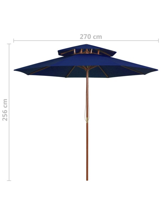 Skėtis su dvigubu stogeliu ir mediniu stulpu, mėlynas, 270cm