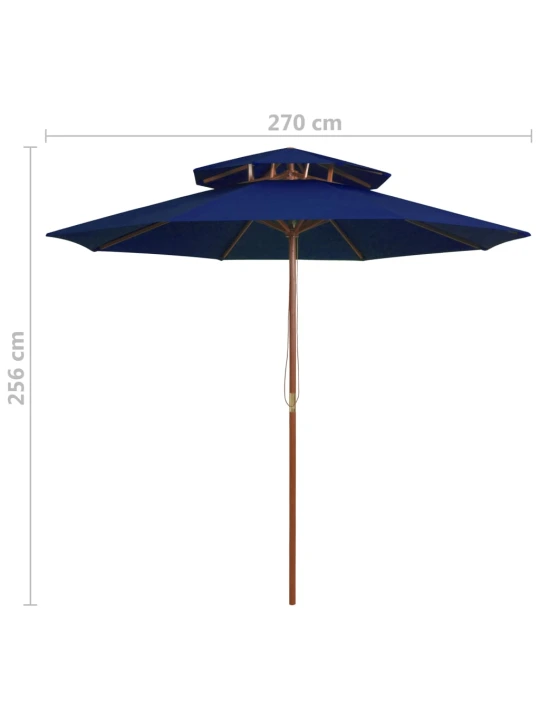 Skėtis su dvigubu stogeliu ir mediniu stulpu, mėlynas, 270cm