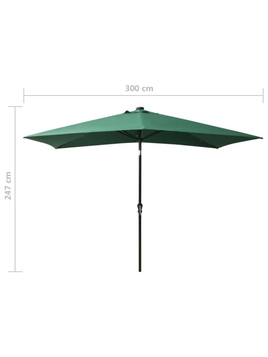 Skėtis nuo saulės su LED ir plieno stulpu, žalias, 2x3m