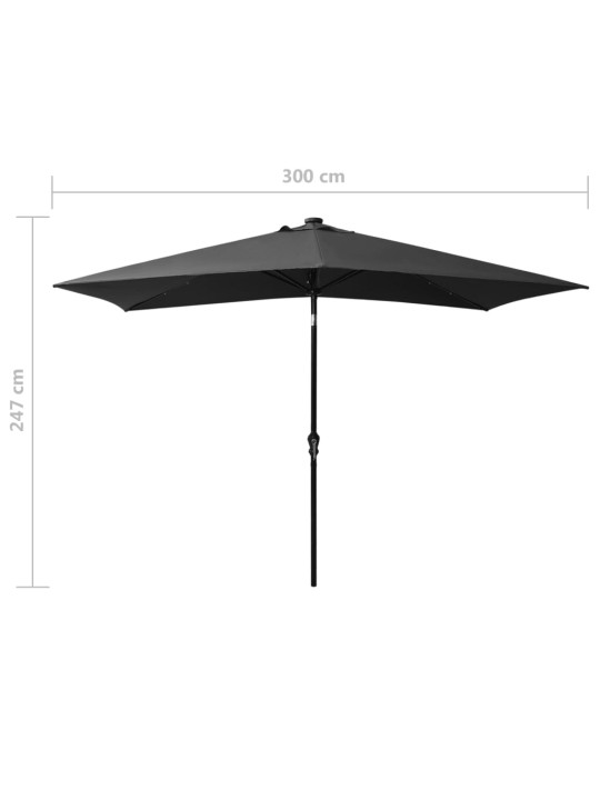 Skėtis nuo saul. su LED lemp. ir plien. stov., antracit., 2x3m
