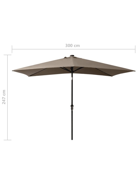 Skėtis nuo saulės su LED ir plieno stulpu, taupe, 2x3m