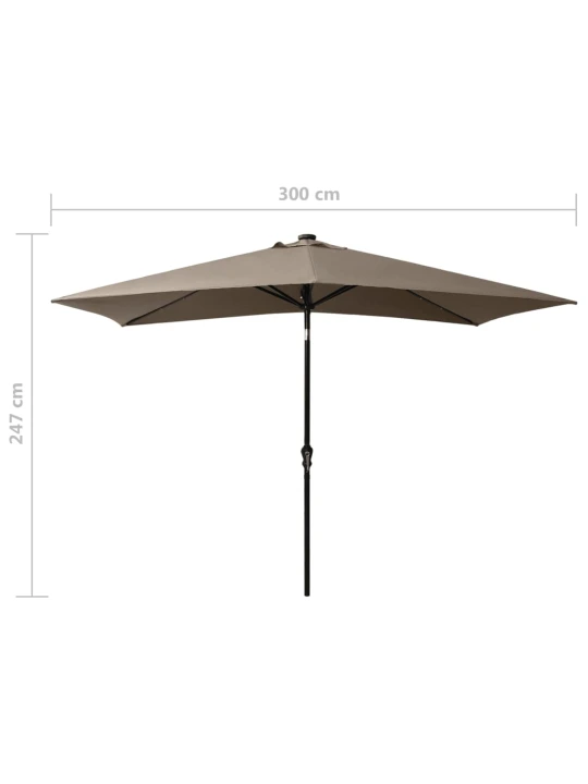 Skėtis nuo saulės su LED ir plieno stulpu, taupe, 2x3m