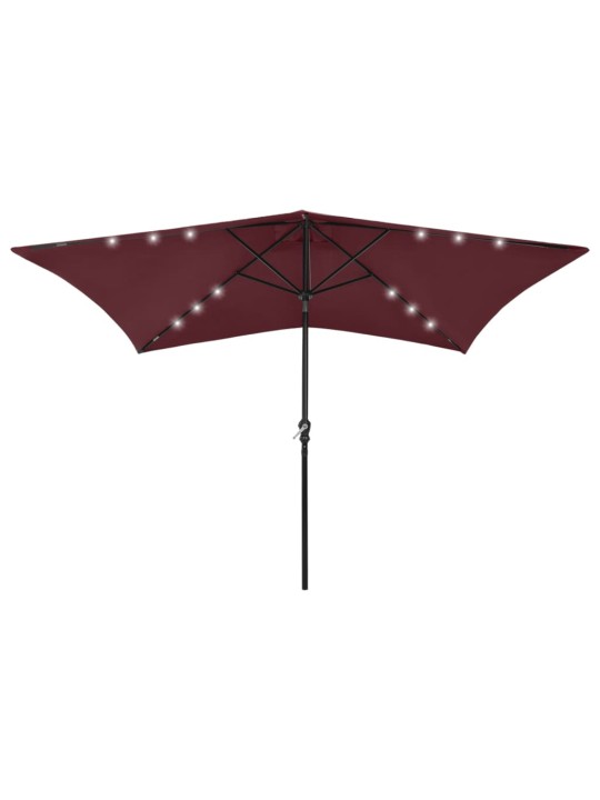 Skėtis nuo saulės su LED ir plieno stulpu, raudonas, 2x3m