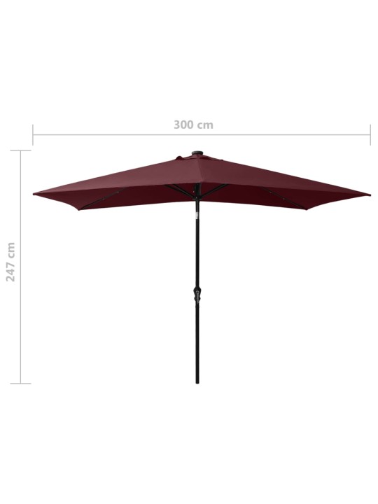 Skėtis nuo saulės su LED ir plieno stulpu, raudonas, 2x3m