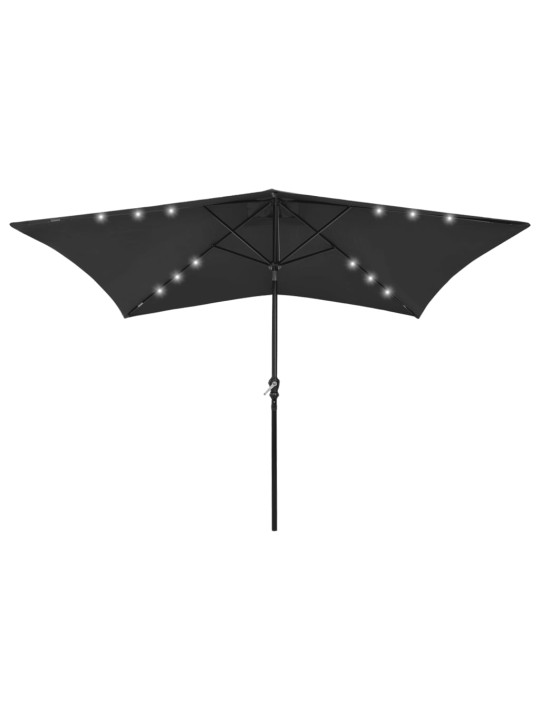 Skėtis nuo saulės su LED ir plieno stulpu, juodas, 2x3m