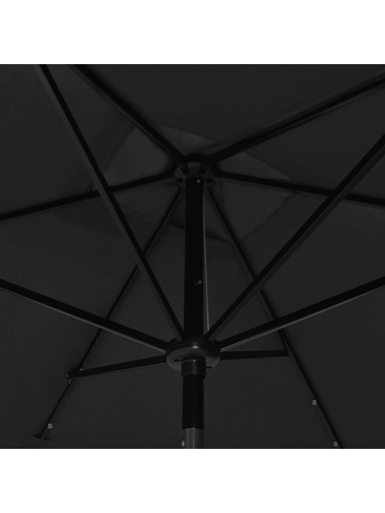 Skėtis nuo saulės su LED ir plieno stulpu, juodas, 2x3m