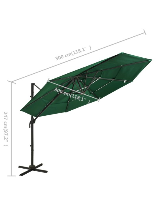 Skėtis nuo saulės su aliuminiu stulpu, žalias, 3x3m, 4 aukščių