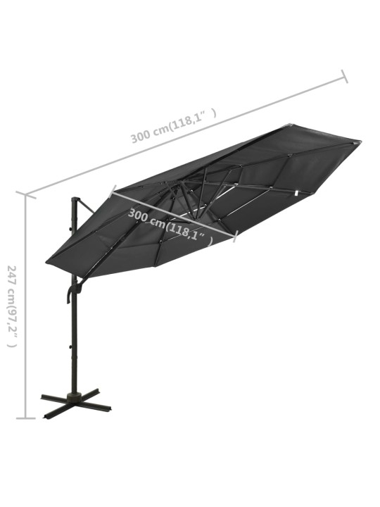 Skėtis su aliuminiu stulpu, antracito, 3x3m, 4 aukščių