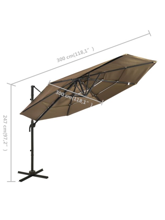 Skėtis nuo saulės su aliuminiu stulpu, taupe, 3x3m, 4 aukščių