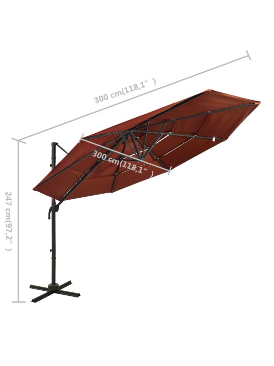 Skėtis su aliuminiu stulpu, terakota, 3x3m, 4 aukščių
