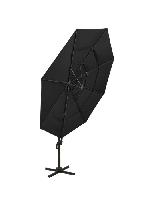 Skėtis nuo saulės su aliuminiu stulpu, juodas, 3x3m, 4 aukščių