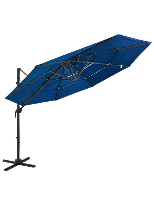 Skėtis nuo saulės su aliuminiu stulpu, mėlynas, 3x3m, 4 aukščių
