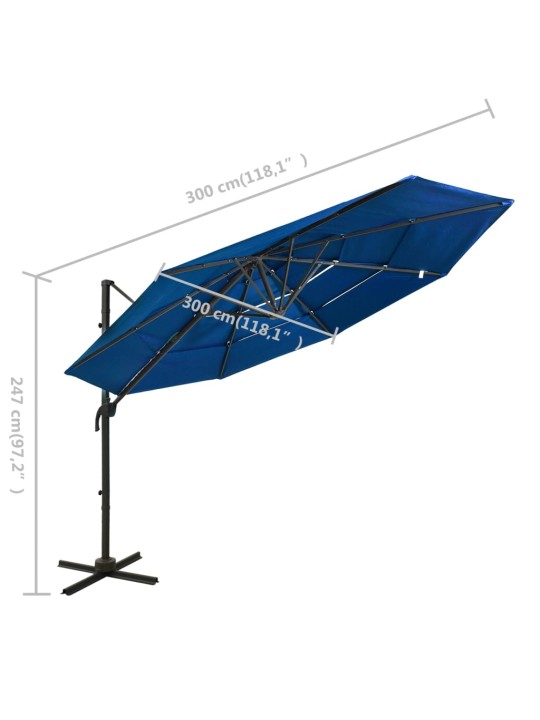 Skėtis nuo saulės su aliuminiu stulpu, mėlynas, 3x3m, 4 aukščių