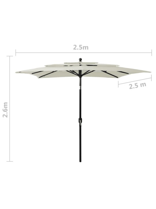 Skėtis su aliuminiu stulpu, smėlio, 2,5x2,5m, 3 aukščių