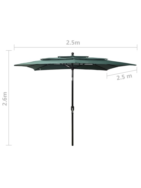 Skėtis su aliuminiu stulpu, žalias, 2,5x2,5m, 3 aukščių