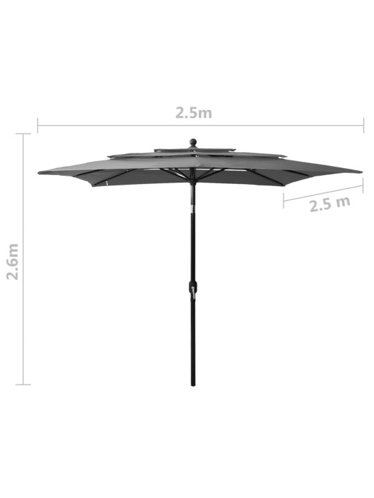 Skėtis su aliuminiu stulpu, antracito, 2,5x2,5m, 3 aukščių